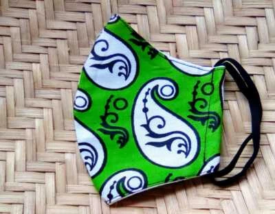 Face Mask Adult Unisex Washable Cotton African Print Lime White Made in Kenya