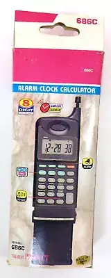 Vintage Alarm Clock Calculator Time Face Handheld 8 Digit Display Compute Retro