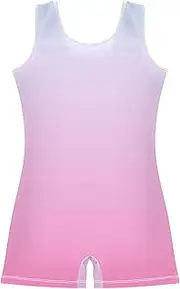 [GAIGEO] Elegant Blue Light Coral Pink Gradient Gymnastics Leotards Girls Toddler Unitard Bodysuit Dance Outfit Shorts 2-3t