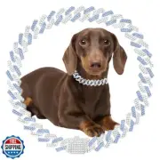 Blue Dog Chain Collar Necklace,Cuban Link Dog Collar Metal Chain Collar with