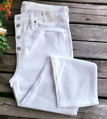 J. Crew 10" Rise Vintage Straight Jeans Size 35 White NWT Button Fly Plus