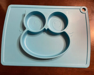 Blue Oshare Silicone Suction Owl Placemat Mini Plate Children Kids Baby Divided