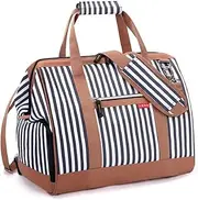 [Lekebobor] Overnight Bag for Women Travel Duffle Bag Weekender Bag with Shoe Compartment Wide Opening Large Capacity Hospital Bag Maternity, 33L, Striped