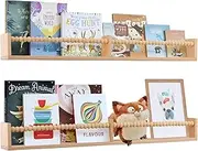 TUEGEGNS Nursery Book Shelves Wall Mounted Set of 2, 32 inches Wooden Floating Wall Bookshelves for Kids,Nursery Shelves for Bookshelf Wall,Kids Bookshelf for Kids Room, Bedroom and Study Room