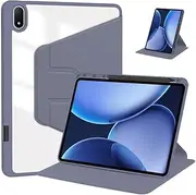 Case for OnePlus Pad 2 Pro 13.2 inch 2025 Tablet Leather Case with Auto Wake/Sleep, 360° Rotating Stand Cover Acrylic Clear Back Cover Built-in Pencil Holder (Purple)