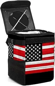 Car Trash Can with Lid,Bag Hanging Storage Pockets Leak-Proof,Portable Garbage Bin,Black Red Line Flag in The United States