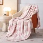 Checkered Throw Blanket Ultra Soft Microfiber Knit Throw 51Ã—63 Light Pink