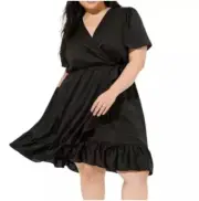 NWT Torrid Mini Bubble Charmeuse Faux Wrap Dress Plus Size 2X Cocktails Black