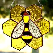 HONEYCOMB BEE Intricate Authentic Handmade Stained Glass WINDOW SUNCATCHER Gift