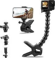 PULUZ 22cm Jaws Flex Clamp Mount with Phone Clamp, Gooseneck Clip Mount with 1/4-inch screw for GoPro Hero 13 12 11 10 9 8 7 6 5 4 for Insta360 ONE X2, X3, X4