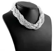 Retro Silver Rhodium Plated Popcorn Mesh Net Braid Plait Choker Collar Necklace