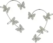 [OATIPHO] Fairy Tassel Ear Clip Earring Ear Clamp Earrings Handmade Clip on Earrings Ear Jewelry Ear Crawler Dangle Pearl Tassel Women Ear Silver Alloy