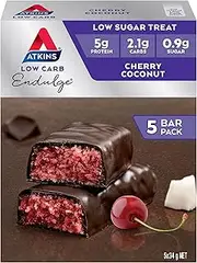 Atkins Endulge Cherry Coconut Bars | Keto Friendly | 5 x 34g Low Carb Coconut Bars | Low Carb, Low Sugar, High Fibre | 5 Bar Pack