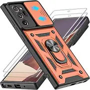 AKINIK for Galaxy Note 20 Ultra Case, with Self Healing Flexible TPU Screen Protective [2 Pack] & Slide Camera Cover, 360°Rotation Ring Kickstand [Military Grade] Case. (Rose Gold)