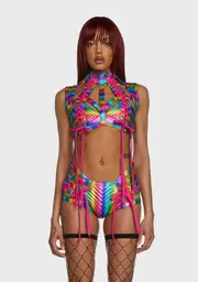 [Club Exx] Rude Awakening Harness Bra Top - Rainbow Glitter