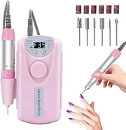 HUGMAPLE Portable Electric Nail Drill 35000RPM: Professional File Machine,Cordless Rechargeable E for Acrylic Nails Remove Gel Polish Manicure Salon Home with Bits Kit,Pink