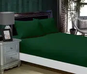 1000TC Ultra Soft Fitted Sheet & Pillowcase(s) Set - Single/Double Queen/King/Super King Size Bed - Dark Green