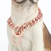 GZMZC Dog Chain Collar High Rose Gold Polished 19MM Stainless Steel Cuban Link Strong Heavy Duty Chew Proof Walking Chain Leash Collar for Small Medium Big Dogs(19MM, RG, 16")