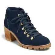 NEW Jack Rogers Women Poppy Suede Midnight Lace Up Block Heel Hiker Dress Bootie
