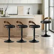 [OIKITURE] Bar Stools Set of 4 Home Dining Chairs with Gas Lift and PU Leather Seat Barstools in 78-98cm Height, Kitchen Swivel Chairs Set for Home Bar Dining Room