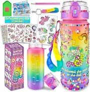 PELOSTA Decorate Your Own Water Bottle Kits for Girls Age 4-6-8-10,Unicorn Toys Painting Crafts with Stickers,Diamond,Fun DIY Arts and Crafts for Girls Christmas Birthday Gifts (Unicorn 600ml) (Upgraded Unicorn)