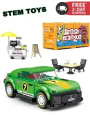 Classic City Street View Building Block Set Ages 6-12: Green Car, Stem Toy