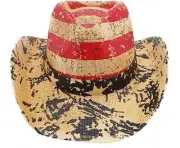 HArd Shell Paper Straw USA FLAG COWBOY HAT Distressed Summer WESTERN unisex