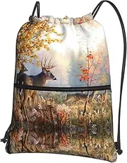 EdWal Deer Wildlife Art Print Drawstring Backpack Gym Bags Sports Bags With Zipper Pocket For Travel Swimming Beach, Black, One Size