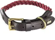 Embark Pets Country Dog Rope Collar - Braided Cotton and Rolled Leather Dog Collar for Large Dogs - Durable Dog Collars for Large Dogs and Strong Build for Training, Walking, Running (X-Large, Red)