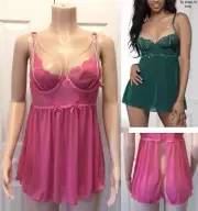 Seven Til Midnight 2pc Hot Pink Yank Her Chain Babydoll Lingerie Set Size XL
