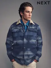 Navy Blue Borg Lined Pattern Shacket (B16712) | $55