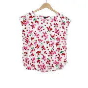 Ann Taylor Linen Gusset Top Short Sleeve Cherry Print Small