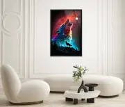 Majestic Beauty of a Vibrant Howling Wolf Silhouette Premium Quality Poster