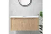 ACA Wall Hung Bathroom Vanity Cabinet Storage Natural 91x46CM White Counter top fit Single bowl Basin Sink