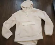 Modern Canvas Womens Size S L Sherpa Half Zip Hooded Pullover Cream Oatmeal