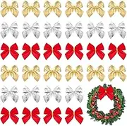 Xinnun 36 Pieces Christmas Mini Bow Tie Xmas Gold Silver Red Wreath Bow Holiday Craft Tiny Christmas Bows for Christmas Tree Wreath Wedding Family Hanging Decor
