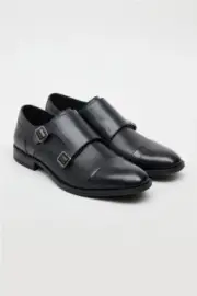 Handcrafted Men's Black Leather Monk strap Dress Formal Shoes Men Party Wedding