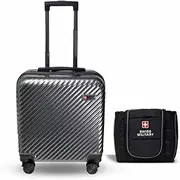[SWISS MILITARY] Combo Pack of Laptop Roller Case and Toiletry Bag/Travel Pouch, Hard Sided Cabin Size Trolley Bag, Grey Textured 33 Liters, Light Weight Glossy Finish, LTB8 and TB6, Grey, Luggage,