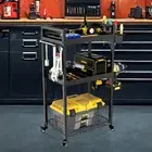 Power Tool Organizer Cart Metal 3 Layer Storage Rack for Warehouse Tool Room