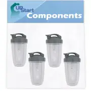4 Pack 24oz Cup w/ Flip Top To-go Lid for NutriBullet Pro 900w Blender