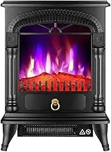 Electric Fireplace Stove, Freestanding Fireplace Heater,Safety Protection, Indoor Portable Space Heater with 3D Realistic Log Flame Effect (Color : White),Practical
