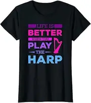 [X.Style] Harpist Instrument Life is Better When You Play The Harp ds728 T-Shirt (L) Black