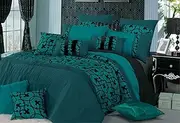 Queen Size Teal Green Quilt Cover Set, Super Soft 3pcs Pintucking Doona Cover Set ( Queen Size)