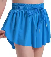 [Skyant] Flowy Butterfly Shorts for Girls 2-in-1 Athletic Running Skirt Shorts Cheer Tennis Dance Preppy with Spandex Liner(Dark Blue)