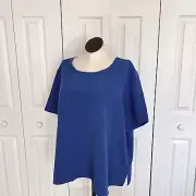 Susan Graver Top Plus Size 3X Royal Blue Short Sleeve Round Neck