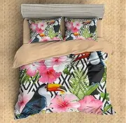 Eveone Toucan Duvet Cover Quilt Cover Bed Sheets Pillowcase Set Parrot Tropical Jungle Bird Wild Animals Nature Refreshing Single/Double/Queen/King Size Bedding 2/3/4PCS (Queen-210 * 210cm-3pcs,6)