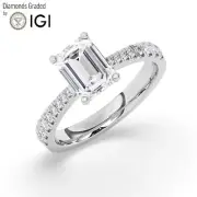 IGI,1.50 CT, Solitaire Lab-Grown Emerald Diamond Engagement Ring,950 Platinum