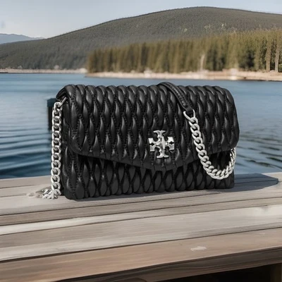 Tory Burch Kira Ruched Crossbody/Chain Wallet/ Black/OS/$598/ Rare