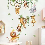Wall Tattoo Jungle Animals Tree Branch Safari Animals Wall Sticker Jungle Animals Wall Sticker Children's Room Animal Wall Stickers Animals Monkeys Koala Wall Sticker for Children's Room Baby Room