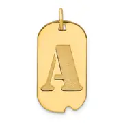 14k Yellow Gold Polished Letter A Initial Dog Tag Pendant